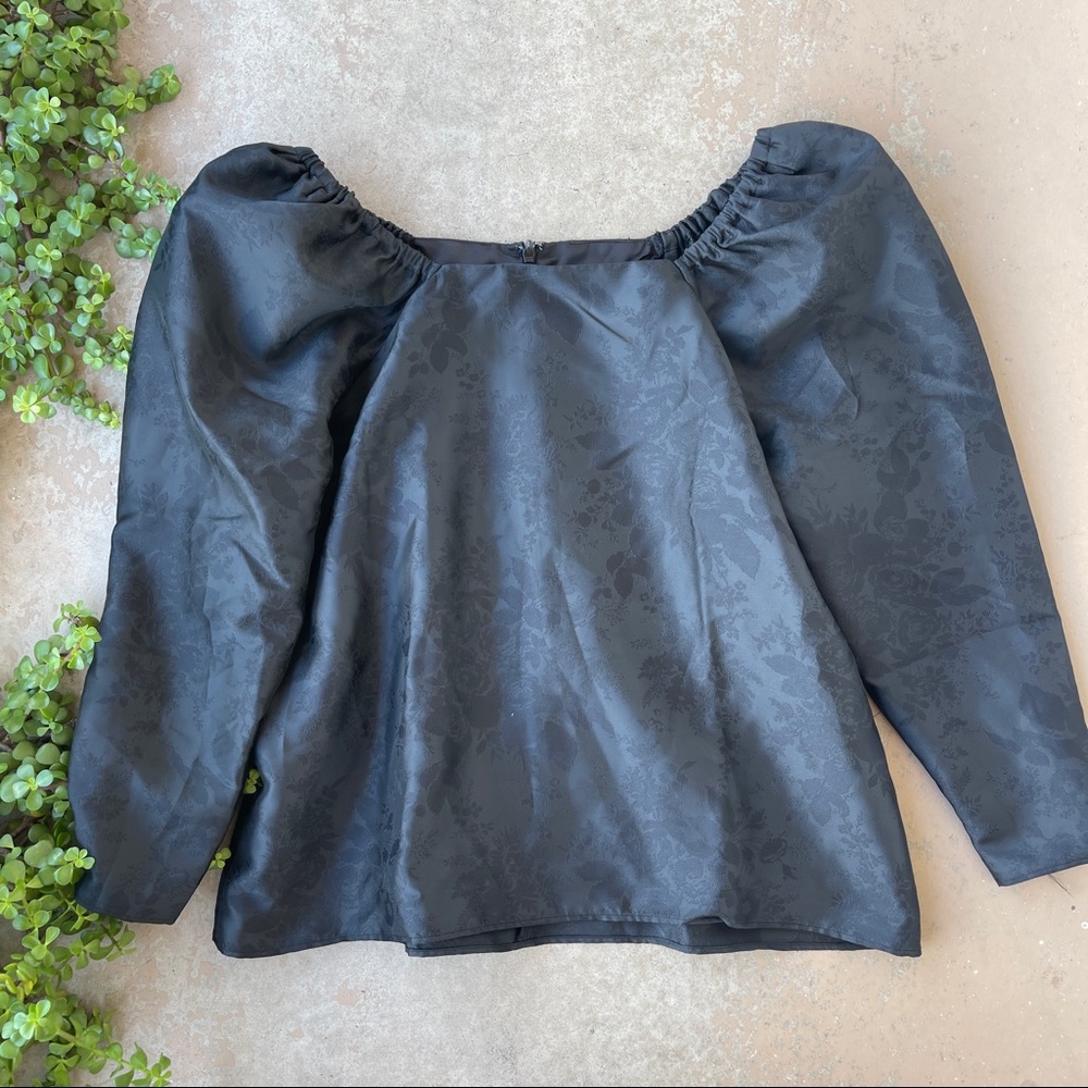 Rachel Parcell Puff Sleeve Jacquard Satin Top - Picture 1 of 6
